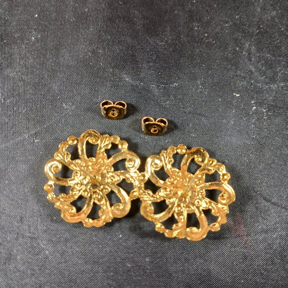 Vintage Gold Tone Flower Motif Faux Pearl Earrings - Picture 5 of 7